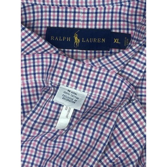 Ralph Lauren Men's XL Red Pink Blue CheckButton Down Long Sleeve Flesh Pony - Picture 2 of 6